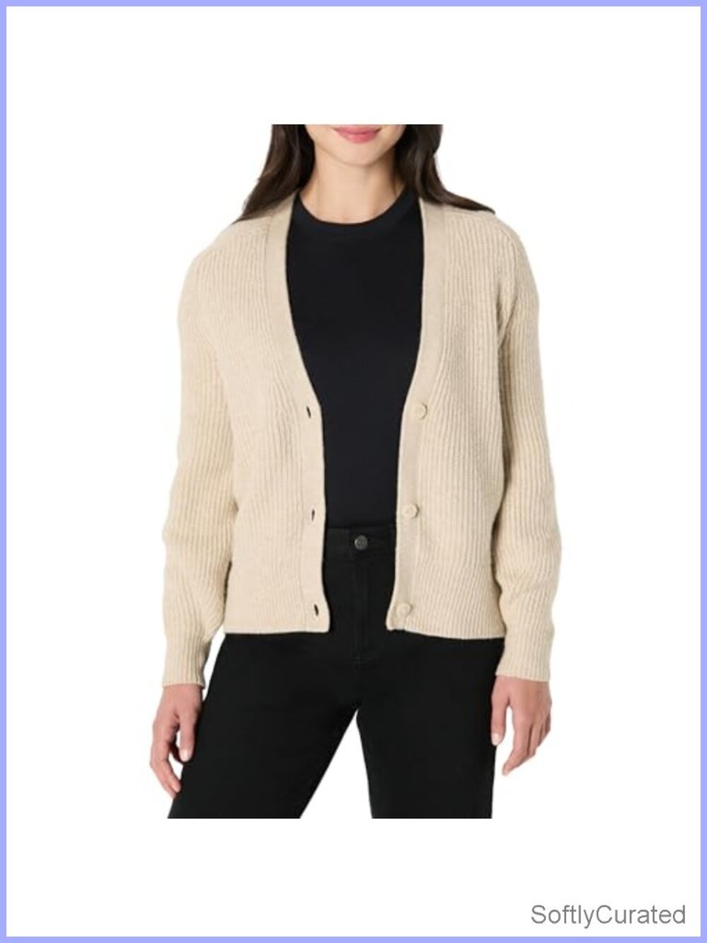 Soft Touch Ribbed Blouson V-Neck Cardigan Sweater